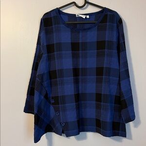 Habitat Blue Black Plaid Lagenlook Swing Hem Button Detail Shirt Blouse size M